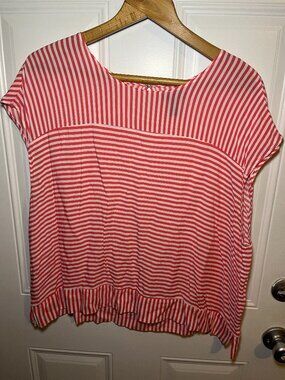 Gap Coral White Striped Flowy Blouse XXL